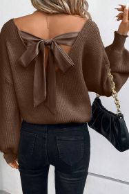 Coffee Lantern Sleeve V Neck Knot Back Sweater (size: (US 16-18)XL)