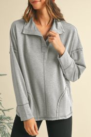 Light Grey Exposed Seam Collared Pocketed Loose Sweatshirt (size: (US 16-18)XL)