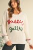 Beige Tinsel Holly Jolly Graphic Round Neck Sweater