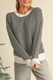 Black Contrast Edge Crew Neck Drop Shoulder Sweater (size: (US 4-6)S)