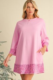 Bonbon Drop Sleeve Sequin Trim T-Shirt Dress (size: (US 16-18)XL)