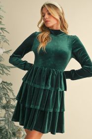 Evergreen Velvet High Neck Tiered Ruffle Mini Dress (size: (US 16-18)XL)