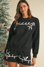 Black Sequin Merry Graphic Pullover and Shorts Set (size: (US 4-6)S)