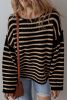 Black Stripe Drop Shoulder Round Neck Loose Sweater