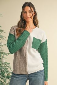 Vineyard Green Colorblock Pocket Drop Shoulder Sweater (size: (US 16-18)XL)