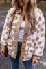 Light French Beige Cute Flower Pattern Button Up Fleece Jacket