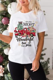 White Christmas Pattern Slogan Print Crew Neck T Shirt (size: (US 4-6)S)