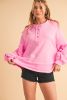 Sachet Pink Plain Drop Sleeve Henley Sweatshirt
