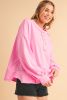 Sachet Pink Plain Drop Sleeve Henley Sweatshirt