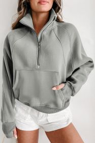 Gray Zip Up Stand Collar Ribbed Thumbhole Sleeve Sweatshirt (size: (US 4-6)S)