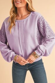 Orchid Petal Crochet Patchwork Exposed Seam Ribbed Trim Sweatshirt (size: (US 16-18)XL)