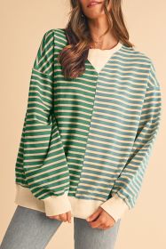 Green Stripe Colorblock Drop Shoulder Oversized Sweatshirt (size: (US 4-6)S)