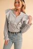 Brown Plaid Puff Sleeve Ruffle Blouse