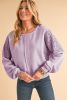 Orchid Petal Crochet Patchwork Exposed Seam Ribbed Trim Sweatshirt