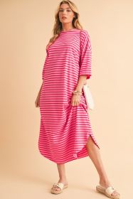 Strawberry Pink Striped Drop Sleeve Loose Dress (size: (US 16-18)XL)