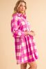 Rose Red Hidden Pocket Plaid Button Down Shirt Dress
