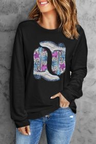 Black Sequins Star Cowboy Boots Graphic Top (size: (US 4-6)S)