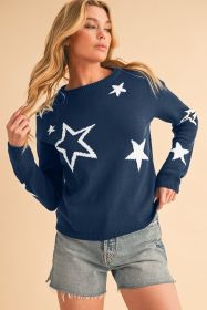 Sail Blue Star Print Drop Sleeve Cable Knit Sweater (size: (US 16-18)XL)