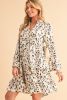 Khaki Leopard Button V Neck Pocket Flowy Mini Dress