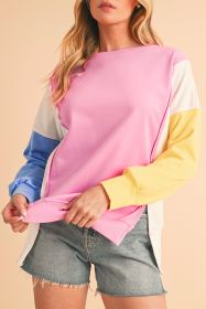 Bonbon Color Block Exposed Seam Patchwork Side Slits Sweatshirt (size: (US 16-18)XL)