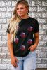 Black Sequin Hat Pumpkin Graphic Crewneck Halloween T Shirt