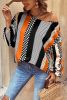 Orange Polka Dot Vertical Striped Puff Long Sleeve Blouse