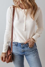 White Solid Color Waffle Long Sleeve Henley Top (size: (US 16-18)XL)