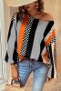Orange Polka Dot Vertical Striped Puff Long Sleeve Blouse