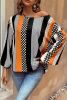Orange Polka Dot Vertical Striped Puff Long Sleeve Blouse
