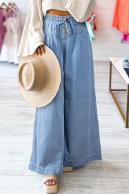 Beau Blue Mineral Wash Button High Waist Wide Leg Jeans (size: 16)