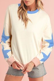 Beige Star Patchwork Exposed Seam Oversized Sweatshirt (size: (US 16-18)XL)