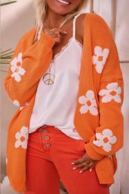 Orange 60s Flower Pattern Drop Shoulder Plus Size Cardigan (size: (US 22W-24W)3X)