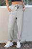 Light Grey Solid Color Fleece Lined Drawstring Waist Joggers