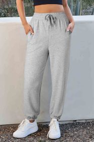 Light Grey Solid Color Fleece Lined Drawstring Waist Joggers (size: (US 8-10)M)