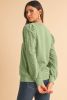 Mist Green Eyelet Embroidered Sleeve Patchwork Ribbed Sweatshirt
