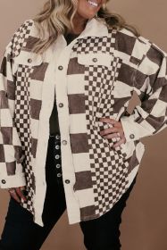 Brown Checkered Print Corduroy Plus Size Shacket (size: (US 26W-28W)4X)