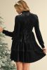 Black Velvet High Neck Tiered Ruffle Mini Dress