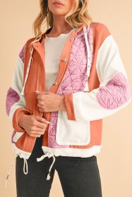 Coral Quilted Textured Patchwork Hooded Jacket (size: (US 4-6)S)