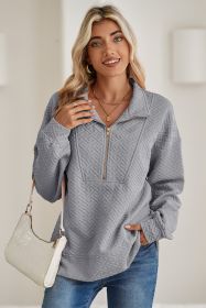 Gray Textured Half Zipper Collared Sweatshirt (size: (US 4-6)S)