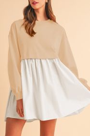 Khaki Sweatshirt Colorblock Flowy Pleated Mini Dress (size: (US 16-18)XL)