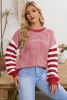 Red Stripe Twisted Knitted Drop Shoulder Sweater