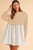 Khaki Sweatshirt Colorblock Flowy Pleated Mini Dress