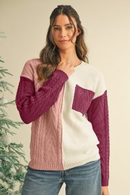 Rose Tan Colorblock Pocket Drop Shoulder Sweater (size: (US 16-18)XL)