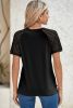 Black Seamed Detail Contrast Lace Raglan Sleeve Tee