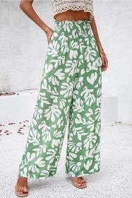 Green Boho Floral Print Frill Elastic Waist Pants (size: (US 16-18)XL)