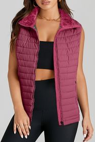 Burgundy Plush Collared Quilted Zipped Puffer Vest (size: (US 8-10)M)