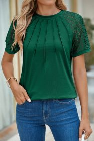 Blackish Green Seamed Detail Contrast Lace Raglan Sleeve Tee (size: (US 4-6)S)
