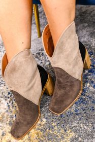 Carbon Grey Colorblock Suede Heeled Ankle Booties (size: (US 8)39)