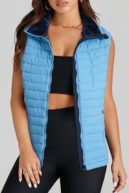 Sky Blue Plush Collared Quilted Zipped Puffer Vest (size: (US 8-10)M)