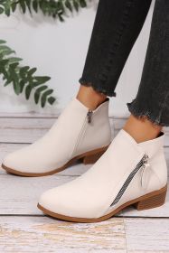 White Faux Leather Double Zip Low Heel Ankle Boots (size: (US 8)39)